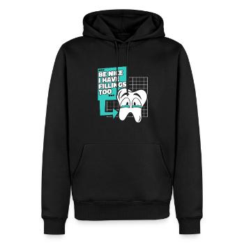 Soyez gentil j’ai des plombages trop laboratoire dentaire - Sweat à capuche Premium bio Homme - noir - Devant - Nico (187cm)