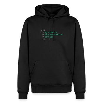 My Code Is Documentation Enough Developer - Men’s Premium Organic Hoodie - black - Front - Nico (187cm)