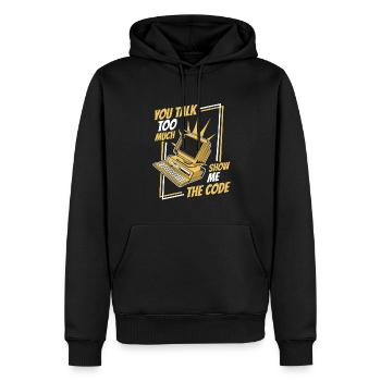 Tu parles trop Montrez-moi le développeur de code - Sweat à capuche Premium bio Homme - noir - Devant - Nico (187cm)