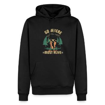 Go Where Feel Most Alive Trekking Bergwandern - Männer Premium Bio Hoodie - Schwarz - Vorne - Nico (187cm)