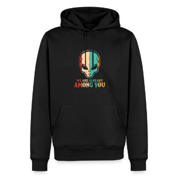 Nous sommes déjà parmi vous conspiration ufo - Sweat à capuche Premium bio Homme - noir - Devant - Nico (187cm)