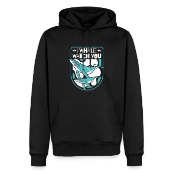 Ich beobachte dich Blauer Beluga-Cachalot-Wal - Männer Premium Bio Hoodie - Schwarz - Vorne - Nico (187cm)
