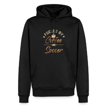 Fueled by Coffee and Soccer Fußballprofi - Männer Premium Bio Hoodie - Schwarz - Vorne - Nico (187cm)