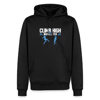 Climb High First Work Later Speedklettern Kraxler - Männer Premium Bio Hoodie - Schwarz - Vorne - Nico (187cm)