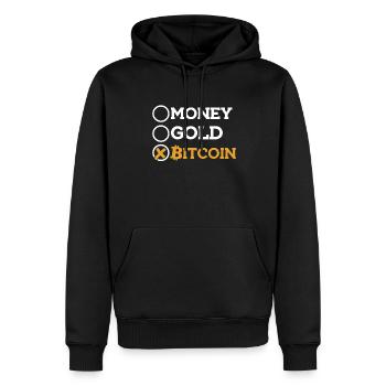 Argent Or Bitcoin Crypto-monnaie Blockchain - Sweat à capuche Premium bio Homme - noir - Devant - Nico (187cm)