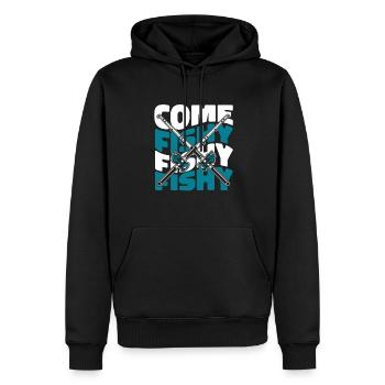 Venez pêcher poisson poisson pêcheur à la mouche - Sweat à capuche Premium bio Homme - noir - Devant - Nico (187cm)