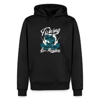 Fishing Makes Me Less Murdery Spinnfischer Angler - Männer Premium Bio Hoodie - Schwarz - Vorne - Nico (187cm)
