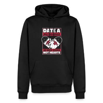 Date A Skateboarder We Break Boards Not Hearts - Männer Premium Bio Hoodie - Schwarz - Vorne - Nico (187cm)