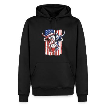 Drapeau américain Highland vache bovins écossais - Sweat à capuche Premium bio Homme - noir - Devant - Nico (187cm)