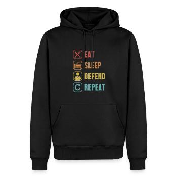 Manger, dormir, défendre, récidiver, conseiller juridique Droit - Sweat à capuche Premium bio Homme - noir - Devant - Nico (187cm)