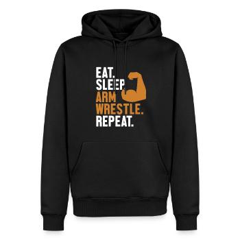 Manger Dormir Bras Lutter Répéter Exercice Entraîneur Bras - Sweat à capuche Premium bio Homme - noir - Devant - Nico (187cm)