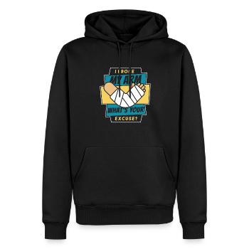 Je me suis cassé le bras, quelle est ton excuse, doigt cassé - Sweat à capuche Premium bio Homme - noir - Devant - Nico (187cm)