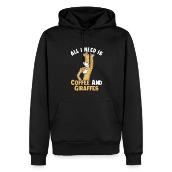 Kaffee und meine Giraffen, Giraffidae, Nubien, Afrikaner - Männer Premium Bio Hoodie - Schwarz - Vorne - Nico (187cm)
