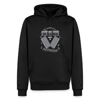 Ne sous-estimez jamais un vieil homme avec de l’harmonica - Sweat à capuche Premium bio Homme - noir - Devant - Nico (187cm)
