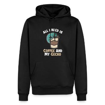 Kaffee und meine Gecko-Eidechse Gekkota Schopf - Männer Premium Bio Hoodie - Schwarz - Vorne - Nico (187cm)