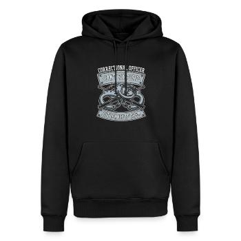 Kann Dummheit nicht reparieren, aber kann ihnen Korrekturen aufzwingen - Männer Premium Bio Hoodie - Schwarz - Vorne - Nico (187cm)