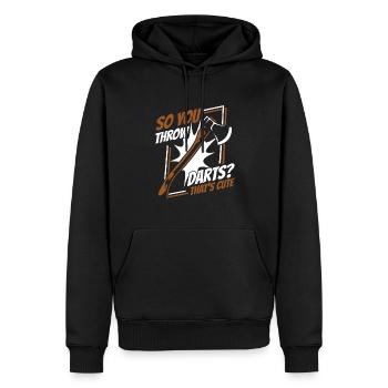 So wirfst du Darts, das ist ein süßes Axtwurfspiel - Männer Premium Bio Hoodie - Schwarz - Vorne - Nico (187cm)