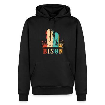 Retro Buffalo American Bison Bovinae Lover Bison - Men’s Premium Organic Hoodie - black - Front - Nico (187cm)