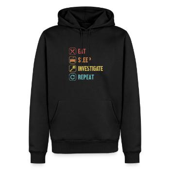 Essen, Schlafen, Untersuchen, Wiederholen, Wissenschaft, Forensik - Männer Premium Bio Hoodie - Schwarz - Vorne - Nico (187cm)