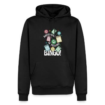 Happiness Is Yelling Bingo Caller Daubers - Men’s Premium Organic Hoodie - black - Front - Nico (187cm)