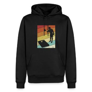Plateaux de jeu rétro Pouf Cornhole professionnel - Sweat à capuche Premium bio Homme - noir - Devant - Nico (187cm)