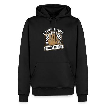 Ich liebe mich langsam viel Folivora Braunkehl - Männer Premium Bio Hoodie - Schwarz - Vorne - Nico (187cm)