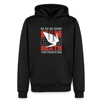 My Paper Crane schlägt Ihre Papierflieger-Eule beim Falten - Männer Premium Bio Hoodie - Schwarz - Vorne - Nico (187cm)