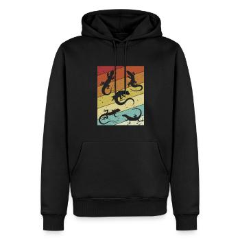 Retro Schopfeidechse Gekkota Gecko Experte Leopard - Männer Premium Bio Hoodie - Schwarz - Vorne - Nico (187cm)