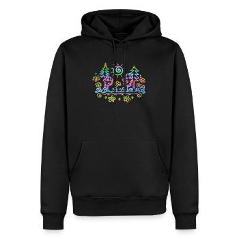 Bunter Wald, Natur, Wandern, Sommer, Sonne, Blumen - Männer Premium Bio Hoodie - Schwarz - Vorne - Nico (187cm)