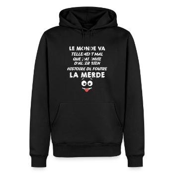 Je Vais Foutre La Merde Citation Drôle - Sweat à capuche Premium bio Homme - noir - Devant - Nico (187cm)