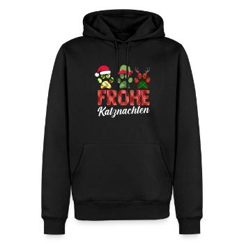 Père Noël Fête de Noël Noël Chats - Sweat à capuche Premium bio Homme - noir - Devant - Nico (187cm)