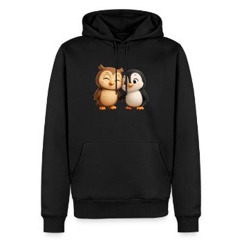 Tierpaar Eule & Pinguin - Männer Premium Bio Hoodie - Schwarz - Vorne - Nico (187cm)