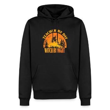 Professeur de jour Sorcière de nuit - Sweat à capuche Premium bio Homme - noir - Devant - Nico (187cm)