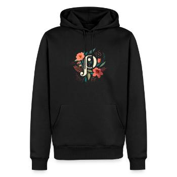 P typographie florale - Sweat à capuche Premium bio Homme - noir - Devant - Nico (187cm)