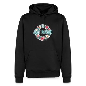 just married - pour mariage - Sweat à capuche Premium bio Homme - noir - Devant - Nico (187cm)