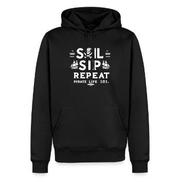 Segel Schlürf Wiederholung Piratenleben 101 - Männer Premium Bio Hoodie - Schwarz - Vorne - Nico (187cm)