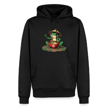 grenouille mangeant des ramen drôle d’amphibien - Sweat à capuche Premium bio Homme - noir - Devant - Nico (187cm)