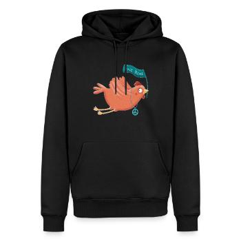 Friedenshuhn Gertrud - Männer Premium Bio Hoodie - Schwarz - Vorne - Nico (187cm)
