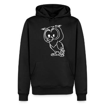 Eule Comic Tier - Männer Premium Bio Hoodie - Schwarz - Vorne - Nico (187cm)