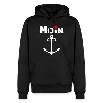 Côte Mer Accueil Ancre Moin Idées cadeaux Mer du Nord - Sweat à capuche Premium bio Homme - noir - Devant - Nico (187cm)