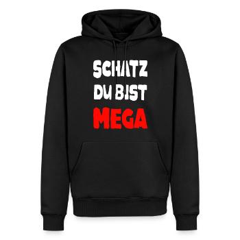 Mega Schatz Spruch - Männer Premium Bio Hoodie - Schwarz - Vorne - Nico (187cm)