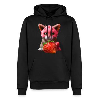 Chat fraise - Sweat à capuche Premium bio Homme - noir - Devant - Nico (187cm)