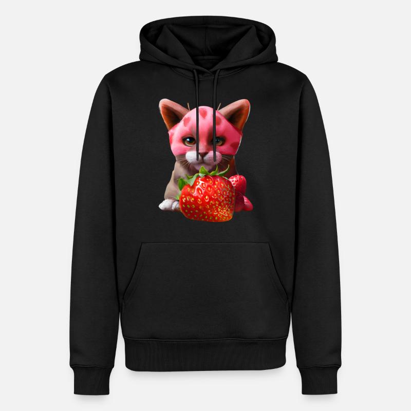 Erdbeerkatze - Männer Premium Bio Hoodie - Schwarz
