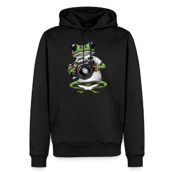 Grenouille avec caméra - Sweat à capuche Premium bio Homme - noir - Devant - Nico (187cm)
