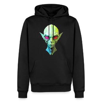 extraterrestre tête extraterrestre potrait vert yeux rouges - Sweat à capuche Premium bio Homme - noir - Devant - Nico (187cm)