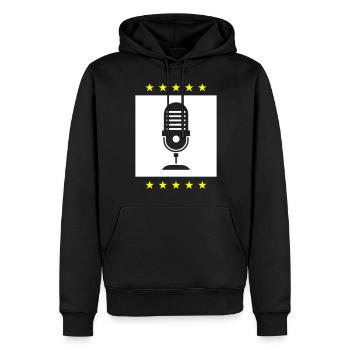 Podcast Logo Mikrofon - Männer Premium Bio Hoodie - Schwarz - Vorne - Nico (187cm)