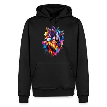 Wolf Wolf Head Predator Forest Nature Wilderness Colorful - Men’s Premium Organic Hoodie - black - Front - Nico (187cm)