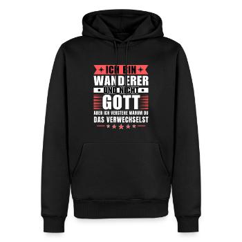 Ich bin Wanderer und nicht Gott - Männer Premium Bio Hoodie - Schwarz - Vorne - Nico (187cm)