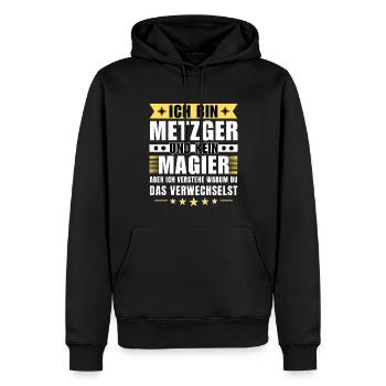 Ich bin Metzger und kein Magier - Männer Premium Bio Hoodie - Schwarz - Vorne - Nico (187cm)