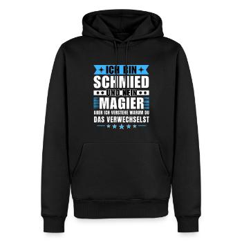 Ich bin Schmied und kein Magier - Männer Premium Bio Hoodie - Schwarz - Vorne - Nico (187cm)